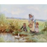 J.Craig, 19th/20th century, Feeding the Ducks, signed, watercolour, 25.5 x 31.5cm, 10 x 12.5in.