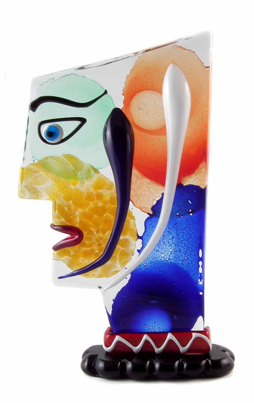 Large Murano Badioli Picasso inspired glass face sculpture, etched signature to base, 45cm high