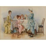 English School, 19th century, Domestic scene with a family being served a meal at the table,