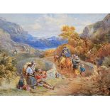 John Frederick Tayler (1802-1889), Travellers by a bridge in the Highlands, unsigned, titled on