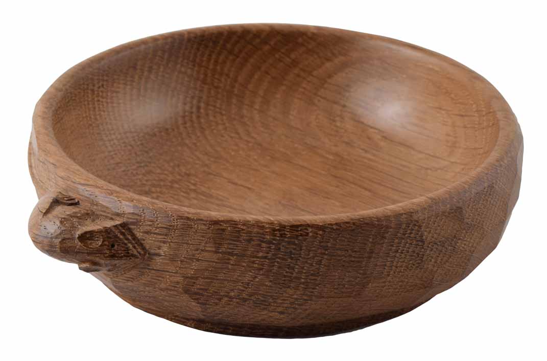 A Robert Mouseman Thompson of Kilburn oak adzed nut bowl, with carved mouse signature, diameter