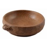 A Robert Mouseman Thompson of Kilburn oak adzed nut bowl, with carved mouse signature, diameter