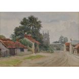 James Thomas Watts R.Cam.A. R.B.S.A. (1853-1930), Village scene, signed, watercolour, 11.5 x