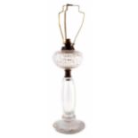 Victorian cut glass oil lamp, converted to electricity, with messengers patent fittings, star cut
