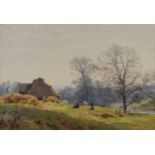 English School, 19th century, Rural view with figures and cattle, unsigned, with gallery label - '