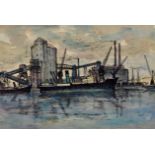 Richard Weisbrod (1906-1991), Dock scene, unsigned but signed on the reverse of the image in pencil,