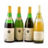 Three bottles of Pouilly Fusee 1971 and a bottle of La Chablisienne 1991. For condition report