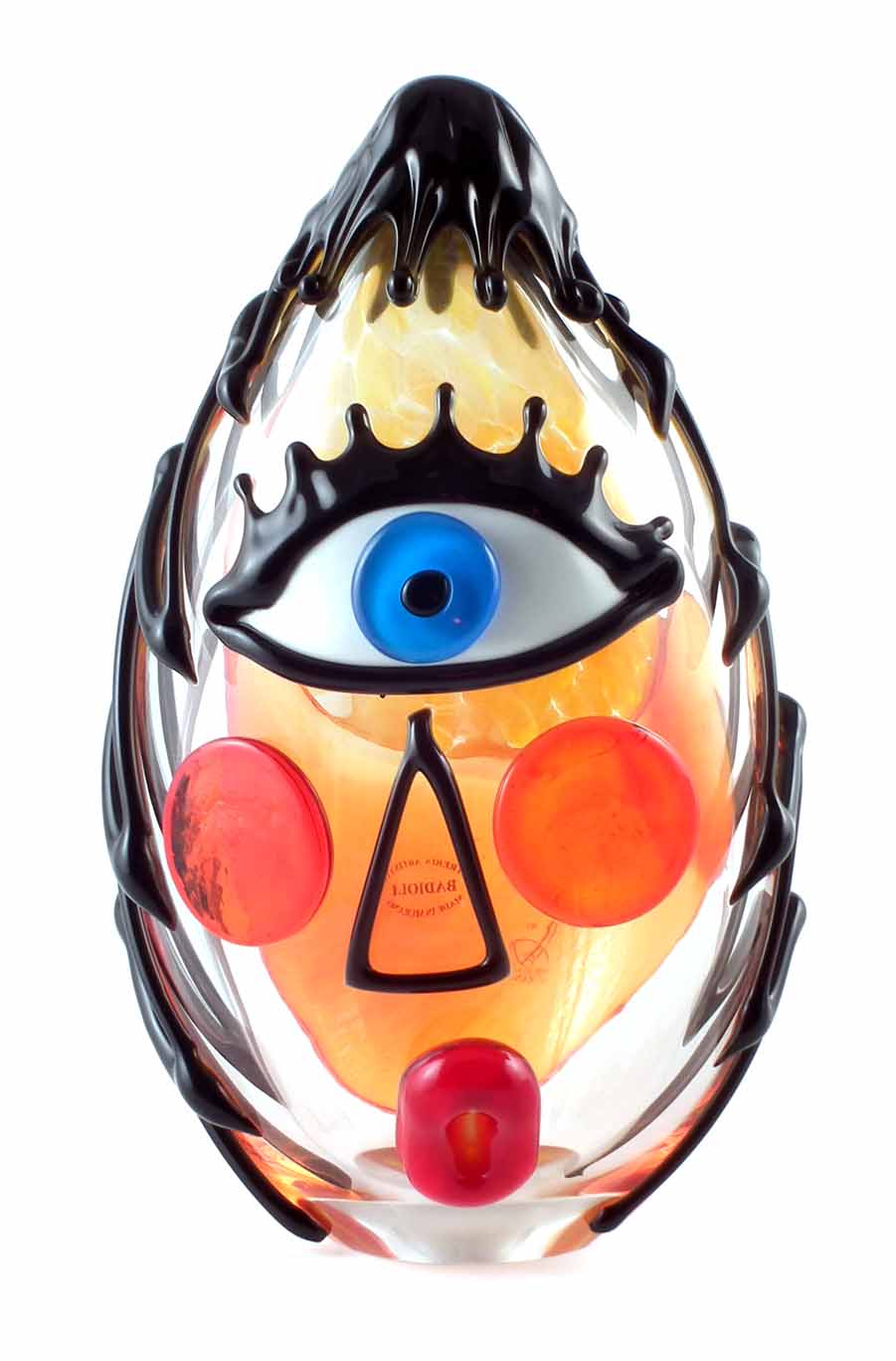 Murano Badioli Picasso inspired glass face sculpture, of vase form, etched signature to side, 23cm