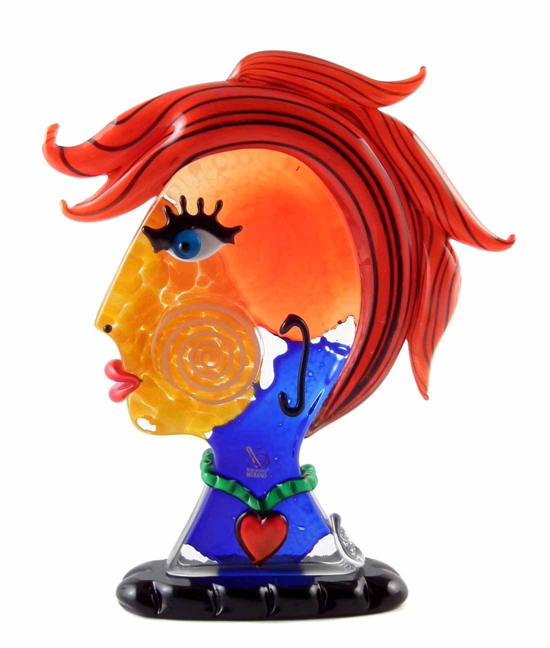 Murano Badioli Picasso inspired glass face sculpture, with impressed mark to side and etched