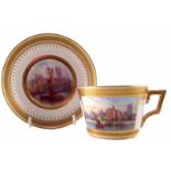 Minton cabinet cup and saucer circa 1900, finely painted with topographical scenes including the