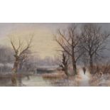 William B. Henley, 19th century, Winter scene with woodcutter on a woodland path, signed,