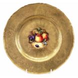 Royal Worcester plate signed W. Bee, painted with fallen fruit within elaborate acid etched