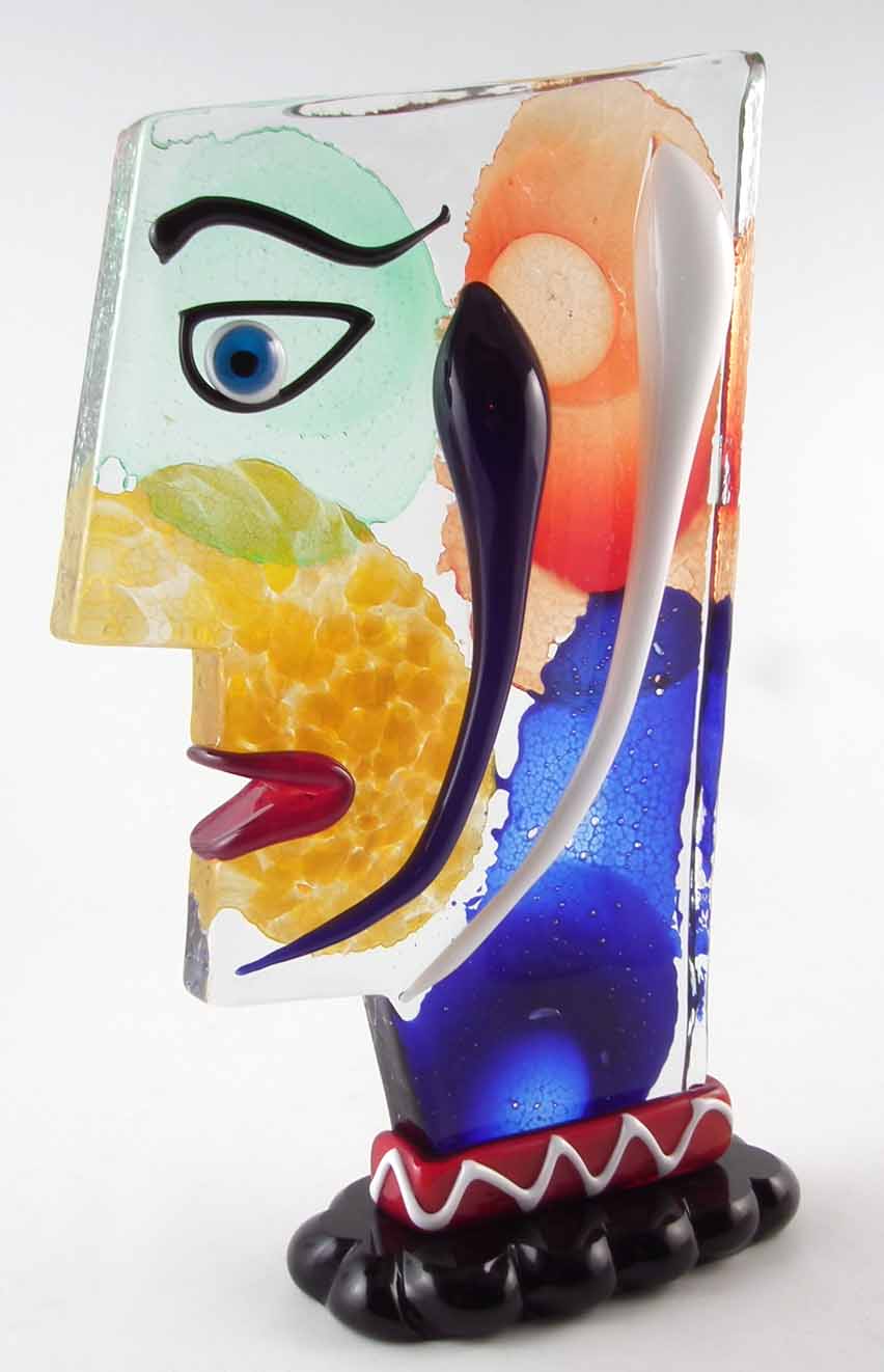 Large Murano Badioli Picasso inspired glass face sculpture, etched signature to base, 45cm high - Image 3 of 6