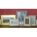 C.E. Bentley, River scene, watercolour, together with three other framed Victorian watercolours