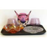 Murano glass vase, carnival glass dish, Victoria Jubilee plate and a pair of glass bowls depicting