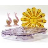 Pair of 19th century glass card holders / posy vases in the form of fish and two pieces of