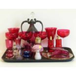 Cranberry glass and pewter renaissance revival vase together with a collection of ruby and