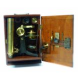 Mahogany cased RSA designed microscope with over 20 specimen slides and quantity of blanks No