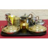 A pair of silver crested tureens and covers with liners together with a collection of arts &