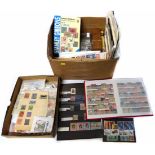 A stamp collection in carton with stockbook of commonwealth, all world on pages in packets and loose