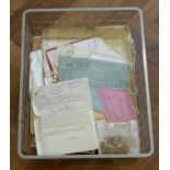 A collection of railway and train related paperwork tickets, way bills, shed master notes etc. No