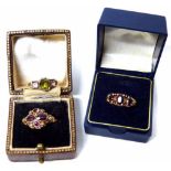 Three gold rings with semi-precious stones No condition reports for this sale.