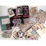 Stamp book, cigarette silks and cards, Royal Irish booklet, collection of British Army and Navy