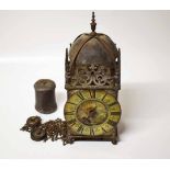 A 19th century reproduction brass lantern clock, chapter ring with Roman numerals, single hand