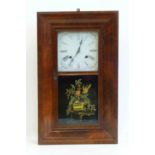 1930's American wall clock with white enamel face and glass floral front panel No condition