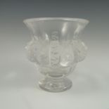 A Lalique Dampierre art glass vase, decorated with frosted glass birds, etched signature to base,