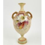 A Royal Worcester blush ivory pedestal vase, decorated with flowers, shape number 2304, dated 1903,