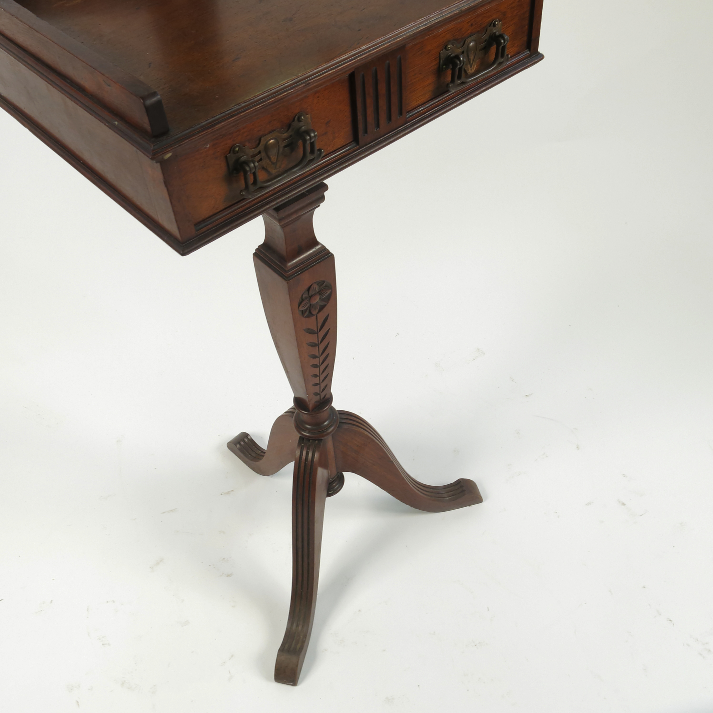 An Edwardian mahogany shaving stand, with hexagonal mirror fitted with two drawers to the stand, - Image 2 of 3