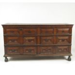 A North Country dresser, fitted with two plain fielded panel drawers to each side,