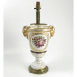 A Continental porcelain lamp base, with ram mask handles,