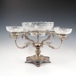 A silver plated centre piece, formed as a central stand,