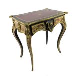 A boulle table, with leather inlay, fitted with a frieze drawer raised on cabriole legs,