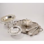 A collection of silver plate, to include trays, baskets, entree dish,