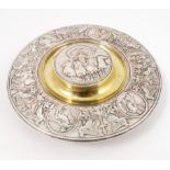 An Elkington silver plated inkwell, of circular form,