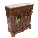 A marble top cabinet, having two drawers with painted romantic oval panels,