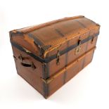 A French domed top child's trunk, with painted decoration and fluted wooden bands,