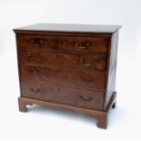 An 18th century oak and burr chest, of two short drawers over three graduated long drawers,