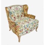 A French style gilt salon armchair,