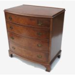 A walnut bow fronted chest, of four graduated long drawers below a half veneered top,