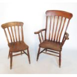 A harlequin set of eight (6 + 2) Windsor chairs, in beech and elm with lath backs,