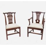 A harlequin set of eight Chippendale style mahogany dining chairs,