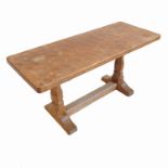 Robert Thompson of Kilburn (Mouseman), oak coffee table, raised on a refectory style base,