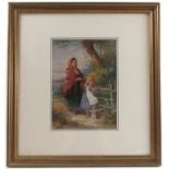 D Hardy, watercolour, rural scene with mother carrying corn and daughter climbing a stile, 9.