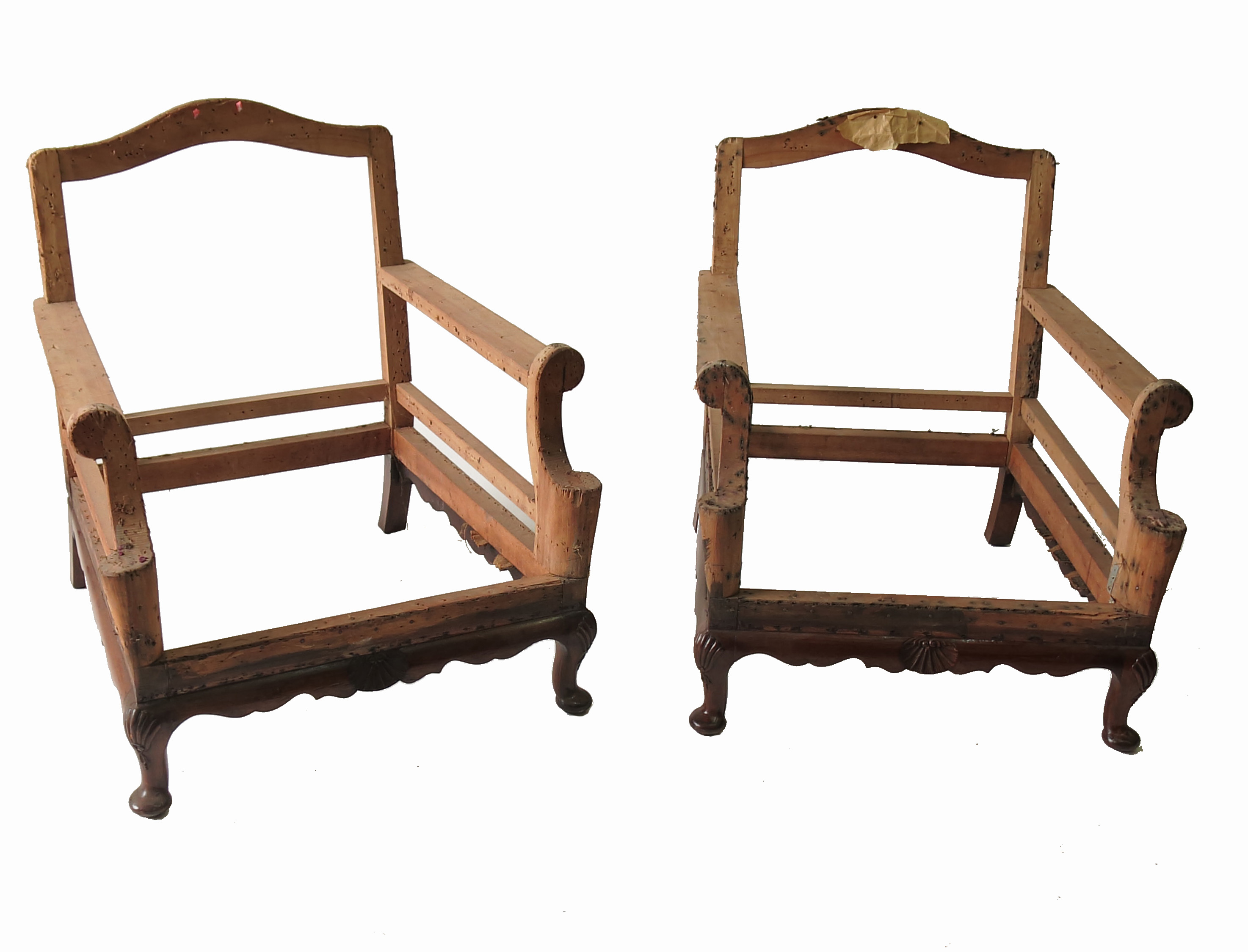 A pair of mahogany armchair frames,