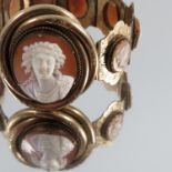 A Victorian gilt metal shell cameo bracelet,