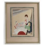 P J Ball, watercolour, two girls on a beach, dated '81, 9.5ins x 7.